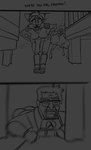 anthro armor bent_over clothed clothing crowbar danger dialogue eyewear female glasses group hev_suit imminent_death imminent_peril machine male motion_blur plant power_armor screaming tools tree sketchytoasty half-life nintendo star_fox valve gordon_freeman krystal_(star_fox) canid canine fox human hunter_(half_life) mammal comic crossover hi_res monochrome