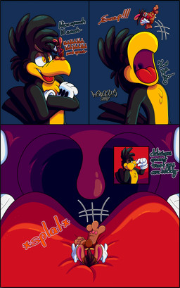 3_toes 4_fingers anthro beak beak_fetish beak_play big_feet big_tongue cartoon_gloves curling_toes duo extreme_size_difference feet fingers macro male male/male mawplay micro open_beak open_mouth pawpads paws prank red_tongue size_difference size_play smug smug_expression smug_eyes smug_face smug_grin soft_vore soles spread_toes tail text toes tongue toony toothpick toothpick_in_mouth toothpicking trolling uvula vore marquis2007 roderick_(tamerkoh) zak_(marquis2007) avian bird corvid corvus_(genus) crow lagomorph leporid mammal oscine passerine rabbit absurd_res alpha_channel comic english_text hi_res