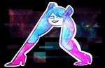 absurd_res alpha_channel ambiguous_gender clothing daemonlcc footwear hatsune_miku hi_res high_heels hybrid looking_at_viewer mettaton not_furry open_mouth shiteyanyo shoes solo teeth undertale undertale_(series) vocaloid waddling_head what what_has_science_done