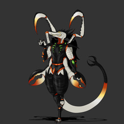 6_arms ambiguous_gender anthro armor assassin balancing biopunk black_body black_scales blood blood_stain bodily_fluids carapace claws crab_claw cuisse dog_tags earhole facial_markings gesture glowing glowing_eyes gradient_body greaves green_body green_light hair hand_gesture head_markings headgear helmet hero holding_object horror_(theme) lights long_tail looking_at_viewer lore machine mandibles mane mane_hair markings multi_arm multi_limb on_one_leg orange_body orange_eyes orange_scales organic_armor pauldron pincers raptorial_(anatomy) scales segmented_body sharp_teeth smile smiling_at_viewer solo spiked_armor spikes spurs standing stinger stinger_tail striped_body stripes tail teeth weapon white_body white_scales yellow_eyes davespaceman eververse gigeresque_(genre) nausk_vel_the_ambassador_(davespaceman) alien animate_inanimate arthropod hybrid living_machine living_weapon reptile scalie shroud_killer 1:1 absurd_res hi_res nonbinary_(lore)