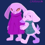 anthro blush clothing duo female looking_at_viewer male scar simple_background standing walking worried croquiek cave_story king_(cave_story) toroko lagomorph mammal mimiga 1:1 absurd_res hi_res