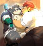 anthro blush bodily_fluids bulge clothing drooling duo kemono kissing male male/male outside overweight saliva saliva_string slightly_chubby standing tears tongue twilight hachirouta lifewonders tokyo_afterschool_summoners moritaka_(tas) ryouta_yakushimaru canid canine canis domestic_dog human mammal 2017 hi_res