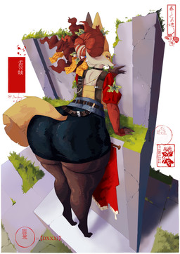 anthro bent_over big_butt bottomwear butt butt_focus clothed clothed_anthro clothed_female clothing female female_anthro grass huge_butt miniskirt plant rock simple_background skirt solo thick_thighs sarifairy nintendo pokemon delphox generation_6_pokemon pokemon_(species) absurd_res hi_res