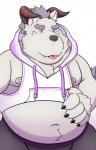 anthro clothing fur grey_body grey_fur hoodie horn male overweight overweight_anthro overweight_male solo topwear harushipanda lifewonders tokyo_afterschool_summoners behemoth_(tas) 2019 hi_res