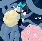 4_arms abdominal_bulge ambiguous_gender ambiguous_penetrated ambiguous_penetration antennae_(anatomy) background_eyes black_clothing blue_clothing blue_ovum bodily_fluids cheek_bulge clothed clothing compound_eyes cum cum_in_mouth cum_inflation cum_inside cum_on_face cum_on_mask duo genital_fluids genitals gloves handwear impregnation inflation looking_pleasured male male/ambiguous male_penetrating male_penetrating_ambiguous mask multi_arm multi_limb multiple_ova multiple_penetration oral oral_penetration ovum penetration penis penis_tentacles plant questionable_consent restrained restrained_arms restrained_by_tentacles restrained_legs scarf sex shocked simple_background sperm_cell superhero_costume tentacles through_clothing anoelotl nintendo pokemon fan_character five_star_(anoel) arthropod beetle cucujoid generation_2_pokemon generation_4_pokemon insect ladybug ledian pokemon_(species) tangrowth colored digital_media_(artwork) shaded