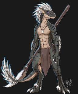anthro bottomwear claws clothing feral food knot looking_pleasured lying male markings multicolored_body nature nature_background on_side presenting seductive sickle_claw side_eye simple_background solo striped_markings stripes tail text thick_tail toe_claws h56_(hikkoro) jurassic_park jurassic_world mythology universal_studios hikkoro_wyvern dinosaur dragon dromaeosaurid indoraptor lizard mythological_creature mythological_scalie prehistoric_species reptile saurischian scalie theropod velociraptor 5:6 english_text hi_res
