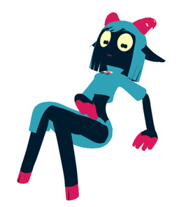 2_horns 4_fingers :3 anthro black_body black_ears black_fur blue_bottomwear blue_clothing blue_crop_top blue_hair blue_shirt blue_skirt blue_topwear bottomwear breasts clothed clothed_anthro clothed_female clothing crop_top dark_body dark_ears dark_fur female female_anthro fingers fur hair hooved_fingers hooves horizontal_pupils horn looking_at_viewer medium_breasts pink_hooves pink_horn pink_mouth pupils shirt simple_background skirt smile solo topwear white_background yellow_sclera fanfurry amara_(axedraws) bovid caprine goat mammal 2023 3d_(artwork) digital_media_(artwork)