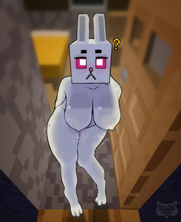 anthro barely_visible_genitalia bed bedroom big_breasts block blush blush_lines bodily_fluids body_blush breasts dark female female/female fur furniture genital_fluids genitals glowing glowing_eyes killer_rabbit_(minecraft) long_ears looking_at_viewer night nipples red_eyes shaking short solo sweat sweatdrop thick_thighs trembling vaginal_fluids vulva vulva_blush wet white_body white_fur wide_hips yellowracc microsoft minecraft mojang xbox_game_studios banny_(yellowracc) humanoid lagomorph leporid mammal rabbit hi_res