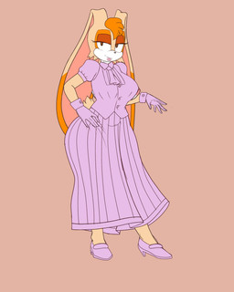 anthro big_breasts big_ears black_nose breasts brown_background brown_eyes clothed clothing dipstick_ears dress ear_markings eyelashes female floppy_ears footwear front_view fur gloves hand_on_hip handwear head_tuft long_ears looking_at_viewer lop_ears multicolored_ears orange_body orange_fur purple_clothing purple_dress purple_footwear purple_gloves purple_handwear purple_shoes shoes simple_background smile solo tan_body tan_fur tuft souley69 sega sonic_the_hedgehog_(series) vanilla_the_rabbit lagomorph leporid mammal rabbit 4:5 absurd_res hi_res