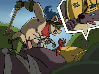 anal anal_penetration anthro armor armpit_hair balls bandage_wraps big_butt big_penis blowdart blowgun bodily_fluids body_hair boots boots_only butt clothing drooling duo eyewear footwear footwear_only genitals gloves gloves_only goggles gold_(metal) gold_armor hairy_balls handwear handwear_only hat hat_only headgear headgear_only headwear headwear_only holding_blowgun holding_tail larger_anthro larger_male larger_penetrated male male/male male_penetrated male_penetrating mostly_nude nipples outside outside_sex penetration penile penile_penetration penis penis_in_ass pubes saliva sex shoes size_difference small_dom_big_sub smaller_anthro smaller_male smile tail tongue tongue_out vein veiny_penis weapon wrapped_legs wrappings wraps deety league_of_legends riot_games tencent nasus_(lol) teemo_(lol) canid canine canis jackal mammal yordle hi_res