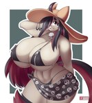 anthro bell big_breasts bikini breasts clothing female hat headgear headwear looking_at_viewer open_mouth solo sun_hat swimwear two-piece_swimsuit zipper zipper_bikini ai_od nikki_(saucy) domestic_cat felid feline felis mammal 2024 absurd_res hi_res