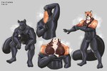 anthro bodysuit brown_body brown_fur bulge clothing fur male muscular muscular_anthro muscular_male nipples orange_body orange_fur skinsuit solo tight_clothing undressing unzipping zentai taitangtai3 ailurid mammal red_panda hi_res