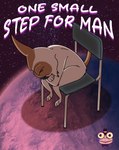 bent_over chair female feral furniture looking_down on_chair sitting sitting_on_chair solo space froki neon_genesis_evangelion shinji_in_a_chair space_dogs strelka canid canine canis domestic_dog mammal absurd_res cover cover_art cover_page hi_res meme