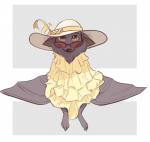 ambiguous_gender anthro barefoot biped clothed clothing dress eyewear feet hat headgear headwear looking_at_viewer membrane_(anatomy) membranous_wings simple_background sitting solo sun_hat sunglasses white_background wings yellow_eyes ittybittykittytittys deke_(ittybittykittytittys) bat mammal megabat 2019