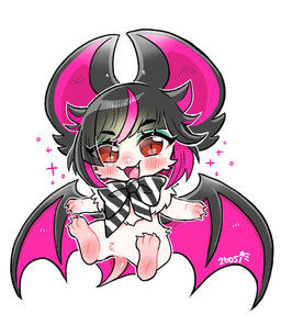 alternate_species anthro bow_tie cute_fangs fangs furrification kemono male membrane_(anatomy) membranous_wings red_eyes semi-anthro simple_background solo teeth white_background wings 2bosi disney twisted-wonderland lilia_vanrouge bat mammal hi_res