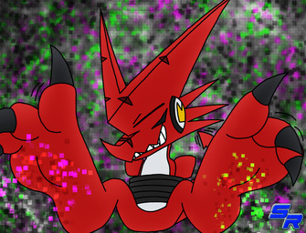 3_toes anthro barefoot black_background black_claws bound claws detailed_background electronics eyes_closed feet foot_fetish foot_focus green_background headphones holding_in_laugh male pink_background red_body scar sharp_teeth simple_background sitting smile snickering solo teeth tickling tickling_feet toe_claws toe_wiggle toes ryoosakuling bandai_namco digimon mythology digimon_(species) mythological_creature mythological_scalie reptile scalie shoutmon shoutmon_(king_ver.) 2020 absurd_res digital_drawing_(artwork) digital_media_(artwork) hi_res