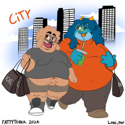 anthro big_breasts blush breasts city city_background duo floppy_ears food food_fetish growing growth growth_sequence love_handles male male/male mall moobs navel obese obese_anthro obese_male overweight overweight_anthro overweight_male shopping weight_gain duroendi lobi_top fattytober mythology canid canine canis domestic_dog dragon mammal mythological_creature mythological_scalie scalie 1:1 hi_res