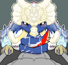 age_difference anthro bed big_breasts blue_body blue_fur blush bodily_fluids bone_frill breast_squish breasts cum cum_on_self cum_on_trunk duo female first_person_view frill_(anatomy) fur fur_covering_nipples furniture genital_fluids grey_body grey_skin hand_holding ice lying male male/female markings mature_anthro mature_female multicolored_body multicolored_fur nipples older_anthro older_female on_back on_bed pink_nipples proboscis_(anatomy) red_body red_fur red_markings sex simple_background size_difference squish tan_body tan_skin trunk_(anatomy) trunk_play trunk_sex trunkjob tusks white_body white_fur white_markings yellow_eyes crimsontyd capcom monster_hunter elephantid gammoth human mammal mammoth prehistoric_species primatius proboscidean absurd_res hi_res