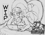 anthro beak bed big_breasts biped breasts cleavage clothed clothing electronics female food furniture game_console kerchief lying non-mammal_breasts on_front solo text kenta-san nintendo nintendo_ds nintendo_ds_family pocky samba_de_amigo sega sonic_riders sonic_the_hedgehog_(series) amigo wave_the_swallow avian bird hirundinid oscine passerine swallow_(bird) black_and_white crossover japanese_text monochrome sketch