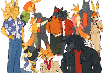 aloha_shirt angry anthro apron arm_around_shoulders arms_above_head belt black_body black_fur blush bodily_fluids bottomwear bracelet brown_body brown_fur canadian_flag chest_tuft chokehold claws clock clothed clothing collared_shirt crossdressing cuddling dancing dress_shirt drooling ears_through_headwear eyes_closed facial_tuft fake_ears fangs female floppy_ears fur furrowed_eyebrows group hair hand_holding hand_in_pocket hand_on_hip handbag hands_on_ears happy hat headgear headlock headwear hoodie interspecies jacket jewelry kerchief leaning_on_another leather leather_clothing leather_jacket leather_topwear looking_at_another looking_at_viewer loose_shirt male male/male motion_lines number_on_clothing nuzzling orange_body orange_clothing orange_fur pattern_clothing pattern_shirt pattern_topwear pockets pointy_ears purse red_clothing red_hat red_headwear red_shirt red_topwear saliva shirt simple_background skirt smile spikes sweat tail teeth toddler topwear tuft vest watch white_background worried young hexplexmurex don't_eat_the_neighbours barry_(don't_eat_the_neighbours) emily_(don't_eat_the_neighbours) fox_(don't_eat_the_neighbours) lucy_(don't_eat_the_neighbours) peter_(don't_eat_the_neighbours) rabbit_(don't_eat_the_neighbours) simon_(don't_eat_the_neighbours) wolf_(don't_eat_the_neighbours) canid canine canis fox lagomorph leporid mammal rabbit wolf absurd_res hi_res brother_(lore) brothers_(lore) daughter_(lore) father_(lore) father_and_child_(lore) father_and_daughter_(lore) father_and_son_(lore) parent_(lore) parent_and_child_(lore) parent_and_daughter_(lore) parent_and_son_(lore) sibling_(lore) son_(lore)