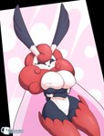 anthro breasts eyes_closed female fur heart_nose heart_symbol red_body red_fur solo white_body luckerabbit6 nintendo pokemon pokemon_reloaded oribonny pokemon_(species) absurd_res hi_res