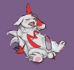 anthro balls bodily_fluids cum cum_drip disembodied_hand dripping duo erection genital_fluids genitals hand_on_head male markings open_mouth penis red_markings sitting sitting_on_ground solo_focus tail tongue tongue_out translucent ripparu nintendo pokemon generation_3_pokemon pokemon_(species) zangoose