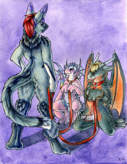 anthro bdsm bondage bound collar dominant dominant_male erection genitals group leash male male/male master multiple_subs nude penis petplay roleplay submissive submissive_male tail training two_subs_one_dom ruaidri mythology iksu ru_(ruaidri) canid canine dragon mammal mythological_creature mythological_scalie scalie 2010