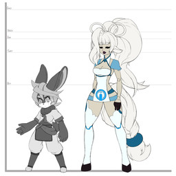 accessory anthro bow_(feature) bow_accessory bow_ribbon breasts chart cleavage clothed clothing duo eyes_closed female hair_accessory hair_bow hair_ribbon height_chart legwear lipstick looking_at_viewer machine makeup male purple_lipstick ribbons simple_background standing text thigh_highs white_background crankyconstruct lunar_regalia bit_(crankyconstruct) troix_(crankyconstruct) android animal_humanoid equid equid_humanoid equine equine_humanoid humanoid lagomorph leporid mammal mammal_humanoid rabbit robot 2016 english_text hi_res
