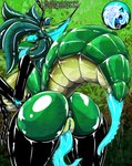 anthro anus arthropod_abdomen big_breasts big_butt biped black_anus black_arms black_inner_pussy black_nose breasts butt countershade_exoskeleton countershading curled_penis erection exoskeleton eyelashes genitals green_body green_exoskeleton green_hair hair herm huge_breasts intersex long_penis looking_back nude open_mouth open_smile ovipositor penis prehensile_penis prick_ears pupils pussy rear_view sharp_teeth slit_pupils smile snout solo tan_body tan_countershading tan_exoskeleton tapering_penis teal_eyes teal_penis teal_tongue teeth tongue tongue_out urethra cyberqueenindustries fakemon k0ra_(cyberqueenindustries) arthropod felid hybrid mammal 2024 absurd_res cel_shading digital_drawing_(artwork) digital_media_(artwork) hi_res portrait shaded three-quarter_portrait