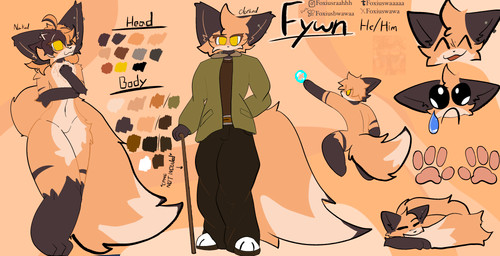 anthro bodily_fluids brown_body brown_fur clothed clothing ear_piercing emoji eyelashes fluffy fur hair happy long_hair male orange_body orange_fur pattern_background pattern_fur pawpads piercing references sad simple_background smile tail tears text tired foxiusrahhh jojo's_bizarre_adventure jojolion hideko_yosuke josuke_higashikata_(jojolion) wonder_of_u american_red_fox canid canine fox mammal red_fox true_fox absurd_res colored digital_drawing_(artwork) digital_media_(artwork) hi_res model_sheet