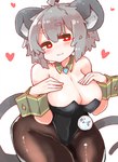 ahoge big_breasts big_ears blush breasts cleavage clothed clothing female fishnet_clothing grey_hair hair heart_symbol legwear leotard red_eyes shirt_collar short_hair smile solo tights sabitare touhou nazrin animal_humanoid humanoid mammal mammal_humanoid mouse_humanoid murid murid_humanoid murine murine_humanoid rodent rodent_humanoid hi_res