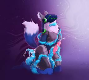 animal_genitalia animal_penis anthro big_penis blue_body blue_fur blush blush_lines bodily_fluids canine_genitalia canine_penis cum cumshot dipstick_tail ejaculation erection fur genital_fluids genitals inner_ear_fluff kneeling knot knotted_penis looking_pleasured machine male markings orgasm penis pink_penis protogen_armor restrained restrained_by_tentacles sex smile solo tail tail_markings tentacle_cum tentacle_sex tentaclejob tentacles tuft white_body white_fur benzimit protogen 2025 colored digital_drawing_(artwork) digital_media_(artwork) hi_res shaded