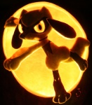 ambiguous_gender anthro canid canine carving food fruit generation_4_pokemon jack-o'-lantern joh-wee looking_at_viewer mammal nintendo plant pokemon pokemon_(species) pumpkin riolu solo tail