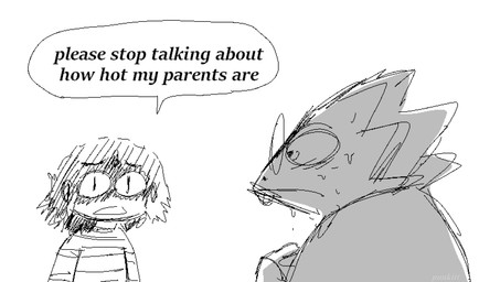 ambiguous_gender ambiguous_human anthro bodily_fluids buckteeth clasped_hands clothed clothing dialogue duo eyewear female front_view frown glasses hair humor looking_at_another nervous open_frown open_mouth pupils shadowed_eyes side_view simple_background slit_pupils speech_bubble sweat sweating_profusely teeth text uncomfortable wide_eyed punkitt deltarune undertale_(series) alphys kris_dreemurr human lizard mammal reptile scalie 2021 aliasing digital_media_(artwork) english_text greyscale half-length_portrait hi_res monochrome portrait