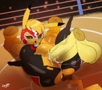 abdominal_bulge anthro anthro_penetrated anus areola audible_ejaculation balls bedroom_eyes big_balls big_breasts big_butt big_penis biped blush bodily_fluids body_part_in_pussy bouncing_balls bouncing_breasts breasts butt clothed clothing competition cosplay_pikachu_(costume) cum cum_from_pussy cum_in_pussy cum_inside cum_on_balls cum_string curvy_figure disembodied_hand disembodied_penis duo ejaculation erection female female_focus female_orgasm female_penetrated fight fighting_ring from_front_position fucked_silly genital_fluids genitals huge_balls huge_butt huge_penis humanoid_genitalia humanoid_penis leaking_cum looking_pleasured lying male male/female male_penetrating male_penetrating_anthro male_penetrating_female mating_press missionary_position moan narrowed_eyes nipples on_back one_breast_out open_mouth orgasm penetration penile penile_penetration penis penis_in_pussy pinned pussy pussy_ejaculation pussy_ejaculation_while_penetrated restrained seductive sex sexual_competition short_stack solo_focus spread_legs spreading tail text thick_thighs tongue torn_clothing vaginal vaginal_fluids vaginal_penetration vein veiny_penis voluptuous wrestler wrestling wrist_grab joaoppereiraus sound_warning nintendo pokemon kanna_(joaoppereiraus) pikachu_libre generation_1_pokemon pikachu pokemon_(species) 2023 animated hi_res huge_filesize short_playtime signature sound url voice_acted webm