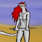 anthro breasts chest_tuft desert featureless_breasts featureless_crotch female hair long_hair long_tail looking_away melee_weapon nude orange_eyes outside red_hair sand solo sword tail tuft weapon test_pattern_(artist) shadran mammal mustelid musteline talyxian true_musteline weasel 1:1 2011 digital_media_(artwork) portrait three-quarter_portrait