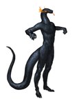 anthro black_body black_skin featureless_crotch male nude orange_eyes simple_background slim solo standing tail tongue tongue_out white_background cettus mythology fritjof dragon mythological_creature mythological_scalie scalie 2022 hi_res