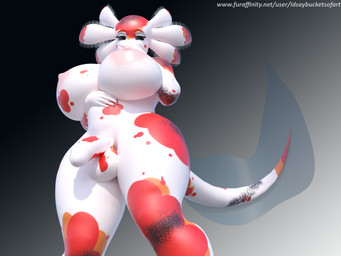 anthro balls big_breasts blue_eyes breasts external_gills genitals gills gynomorph intersex long_tail looking_at_viewer nipples non-mammal_breasts nude penis solo tail text thick_thighs white_body white_skin idsaybucketsofart berry_chen amphibian aquatic axolotl mole_salamander salamander 3d_(artwork) 4:3 digital_media_(artwork) url
