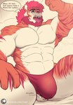 abs anthro bear beard biceps big_bulge bodily_fluids breath bulge bulge_in_face butt clothing countershading dialogue duo english_text facesitting facial_hair felid forced fur giant_panda grumbling hi_res larger_anthro larger_male male male/male mammal micro muscular muscular_anthro muscular_male pantherine panting pecs ren_(rentorar405) sand sitting sitting_on_another size_difference smaller_anthro smaller_male smothering speedo squish striped_body striped_fur stripes sweat swimwear text that_j tiger unaware