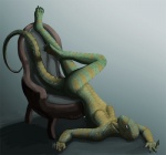 abstract_background anthro biped chair female furniture looking_at_viewer lying nude on_back simple_background solo tail valentinapaz lizard reptile scalie