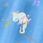 alternate_species bubble duo exclamation_point eyes_closed female feral rainbow sea sleeping underwater water heyitshappydoodles friendship_is_magic hasbro my_little_pony fluttershy_(mlp) rainbow_dash_(mlp) ambient_fish ambient_jellyfish ambient_sealife cetacean cnidarian fish jellyfish mammal marine medusozoan seahorse syngnathid syngnathiform 1:1