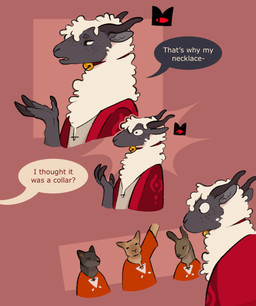 ambiguous_anthro ambiguous_gender anthro bell bell_collar collar dialogue fur group looking_at_another question speech_bubble talking_to_another text white_body white_fur white_wool wool_(fur) bogcreacher cult_of_the_lamb massive_monster_(studio) lamb_(cult_of_the_lamb) bovid caprine felid lagomorph mammal sheep 2025 absurd_res digital_drawing_(artwork) digital_media_(artwork) english_text hi_res