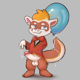 anthro balloon balls bodily_fluids bow_tie cum freckled_face freckles genital_fluids genitals grey_background humanoid_genitalia humanoid_penis inflatable male penis ringmaster ringmaster_outfit simple_background solo standing sweat tail young young_male badipoki float_(badipoki) domestic_ferret mammal mustelid musteline true_musteline weasel 1:1 absurd_res hi_res adult_(lore)