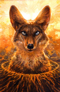 ambiguous_gender black_nose feral fur looking_at_viewer solo kenket canid canine canis coyote mammal 2015 hi_res traditional_media_(artwork)