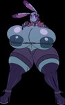 anthro big_breasts bottomwear breasts chain clothing costume female food green_body huge_breasts huge_hips hyper hyper_breasts hyper_hips legwear machine popsicle purple_eyes shorts solo stockings surgical_suture thick_thighs wide_hips zipper_down jiqqy 13unny frankenstein lagomorph leporid mammal rabbit robot hi_res