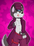 alternative_fashion anthro bulge clothing erection hair hat headgear headwear inviting j-fashion looking_at_viewer machine male ouji_(fashion) smile solo tongue top_hat topwear victorian wolfyzeeb jossmar canid canine canis mammal wolf hi_res