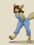 4_toes anthro breasts brown_eyes brown_hair clothed clothing curious eyewear feet female foot_focus fur glasses hair overalls pawpads paws pink_nose pink_pawpads side_boob small_breasts solo tail tan_body tan_fur toes walking work_clothes nightfaux maya_(nightfaux) canid canine fennec_fox fox mammal true_fox 2019 3:4 hi_res letterbox trans_(lore) trans_woman_(lore)