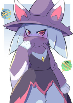 3_fingers ambiguous_gender anthro big_hat biped black_clothing black_dress black_nose blue_body blue_fur blush clothed clothing covered_mouth dipstick_ears dress ear_markings eyelashes fingers front_view fur hat headgear headwear kemono looking_at_viewer multicolored_ears pal_sphere paws pink_inner_ear pupils purple_clothing purple_ears purple_eyes purple_hat purple_headwear simple_background solo standing white_ear_tips white_ears witch_hat zokucyoo palworld pocketpair felid feline katress mammal pal_(species) 2024 colored digital_media_(artwork) hi_res portrait shaded three-quarter_portrait