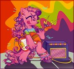 anklet anthro anthrofied bisexual_pride_colors bottomless clothed clothing curled_hair curled_tail earplugs eyes_closed female fur guitar hair heart_(marking) holding_guitar holding_musical_instrument holding_object hoof_hands hooves jewelry lgbt_pride markings multicolored_hair multicolored_tail musical_instrument pink_body pink_fur pink_hair pink_tail playing_music plucked_string_instrument pointy_ears prick_ears pride_color_sticker pride_colors purple_hair purple_tail shirt solo speaker sticker string_instrument t-shirt tail tongue tongue_out toony topwear sidruni hasbro mlp_g3 my_little_pony sky_wishes earth_pony equid equine horse mammal pony absurd_res hi_res