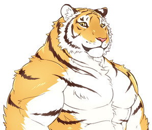 abs anthro barazoku biceps big_muscles black_body black_fur brown_body brown_fur chest_tuft countershading fur looking_at_viewer male multicolored_body multicolored_fur muscular muscular_anthro muscular_male orange_body orange_fur pecs pink_nose simple_background solo striped_body striped_fur stripes tuft white_background white_body white_fur yellow_eyes giraffe_(artist) lam-chan felid mammal pantherine tiger 2015
